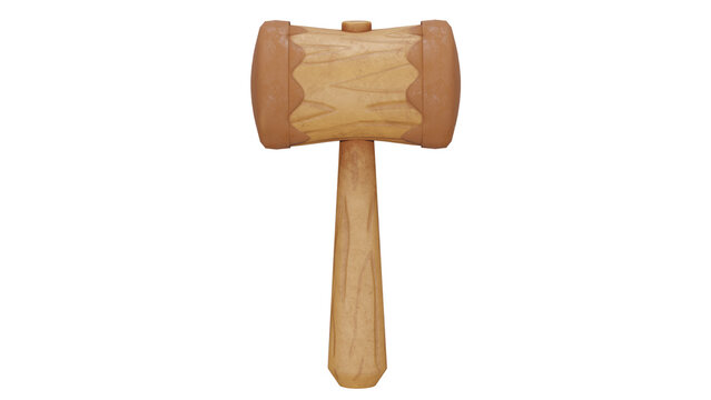 3d rendering wooden mallet with large head and sturdy handle