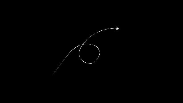 Animated dotted loop arrow path overlay on black background, for motion line
