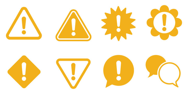 Exclamation mark chat bubble icons featuring alert notifications, warning messages, safety cautions, and communication interface symbols, vector, designs