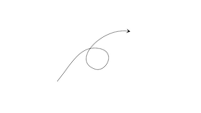 Animated dotted arrow path loop, hand drawn style motion for presentations and tutorials line animation