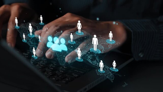 Hands Typing on Laptop with Virtual Human Icons Representing Online Community and Networking in Digital Space. Entropy.