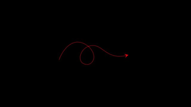 Animated red dotted arrow path with loop motion on transparent background, for motion and, ui line animation