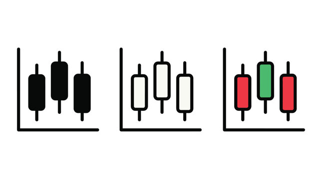Financial candlestick chart icons featuring black outlines and vibrant colors for modern trading platforms and professional investment data analysis applications
