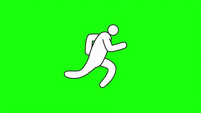 Running man stick figure icon vector illustration isolated on bright green screen background overlay.