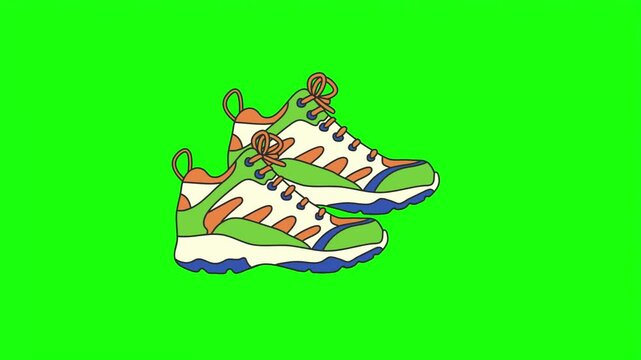 Colorful athletic sneakers pair vector illustration isolated on bright green screen background.