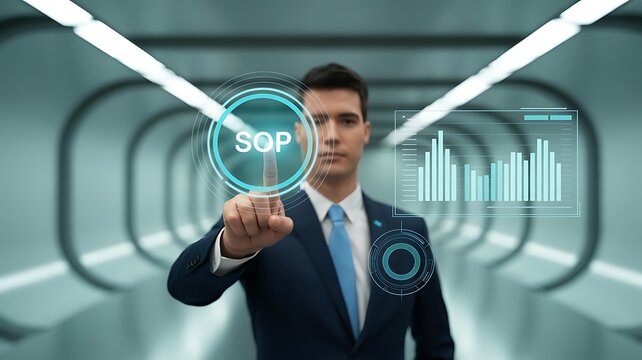 Standard operating procedure concept with business professional using digital interface