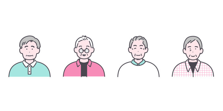 シニア男性4人のイラスト素材セット
