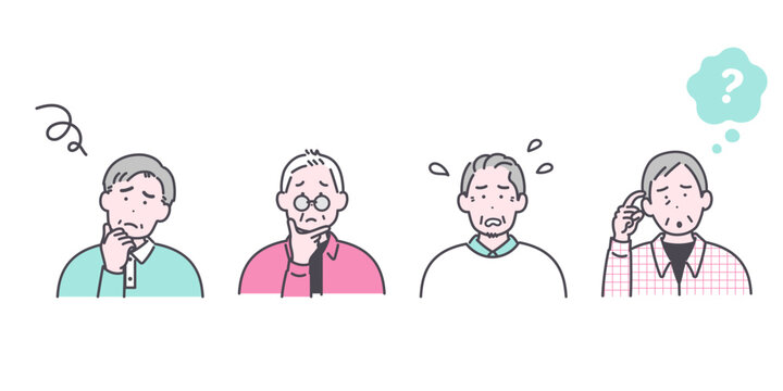 悩みや不安を感じるシニア女性4人のイラスト素材