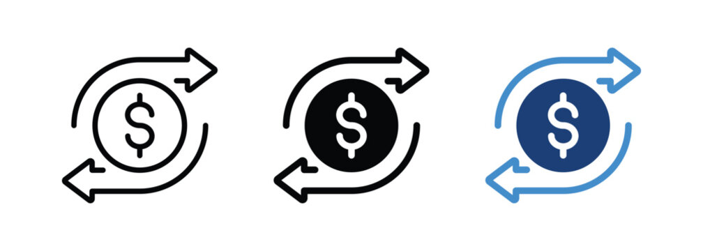 Cash flow and money transfer icon with dollar and arrow symbol. Transparent vector