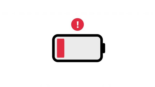 Digital Battery Low Power Level Indicator Warning Animation Graphic on White