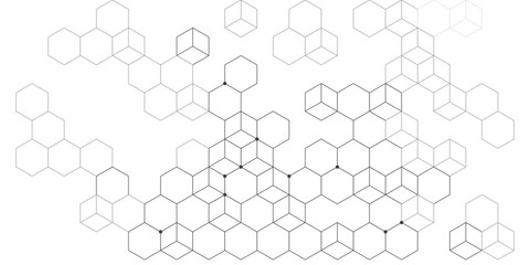 Fototapeta premium Soft black and white honeycomb hexagon background with scattered hex tiles.