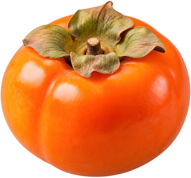 Single Ripe Orange Persimmon Isolated on Transparent Background