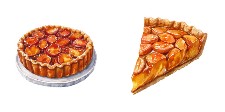 tarte tatin watercolor vector illustration
