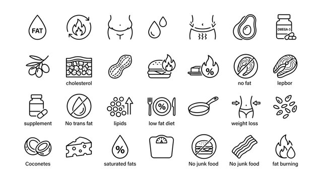 Healthy Nutrition Icons Showing Dietary Fat Types And Weight Management Concepts