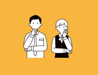 Fototapeta premium 悩む・困る・考える、男女の会社員・金融業・事務員・公務員の上半身ベクターイラスト素材セット