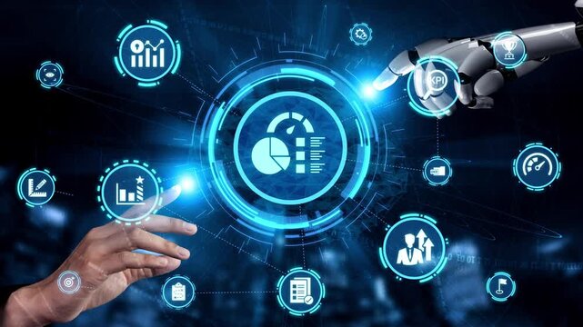 KPI icons show performance metrics, goals, and achievement measurement. KPI helps business track progress, KPI supports management, and KPI improves strategy results. Funnel