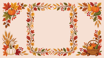 Fototapeta premium Elegant autumn floral frame with space for text or design elements