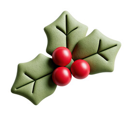 Obraz premium PNG Festive holly leaves and berries isolated on white background