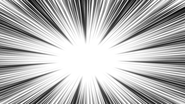 Anime speed lines background on black. Radial motion zoom effect for comic and manga. Abstract explosion burst lines.