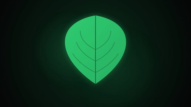 Minimalist green leaf icon on dark background