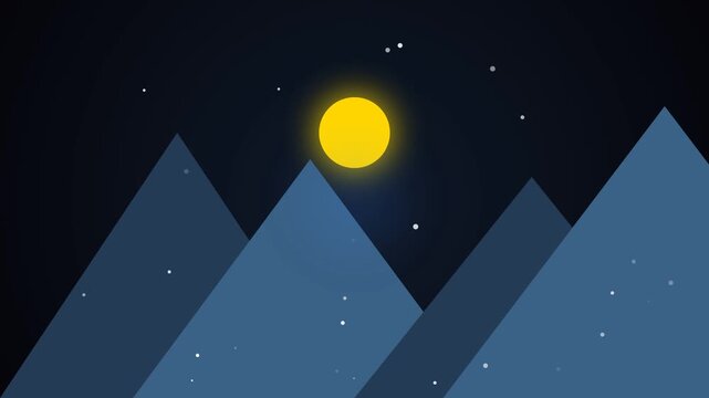 Minimalist night landscape with mountains and bright moon