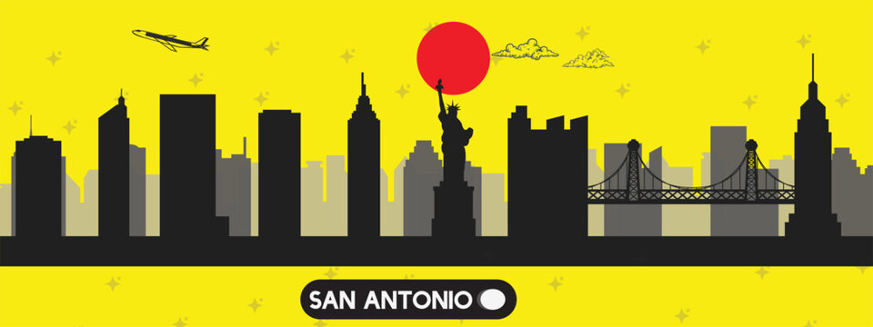 San Antonio Texas Skyline with Iconic Landmarks, Historic Architecture and Cityscape Elements, Travel and Tourism Vector Illustration