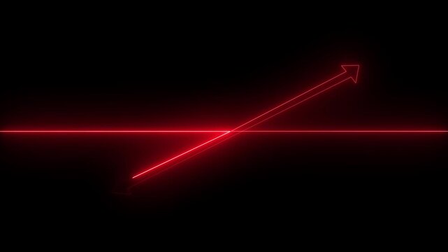 Glowing red double sided arrow crossing a red horizontal line on a black background representing direction, strategic choices, and intersection.