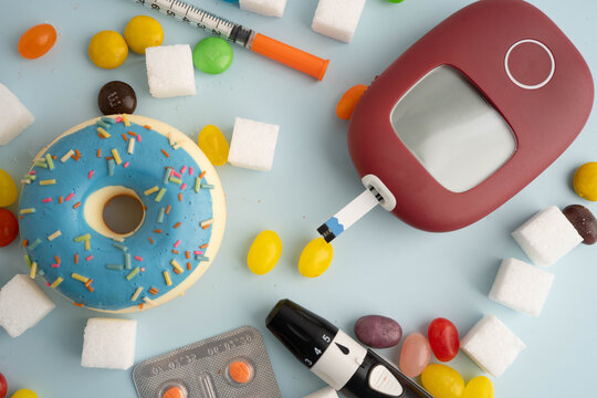Diabetes with digital blood glucose measure with sugar.
