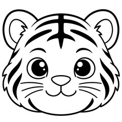 Fototapeta premium ​Cute tiger head line art vector illustration isolated on white background for kids