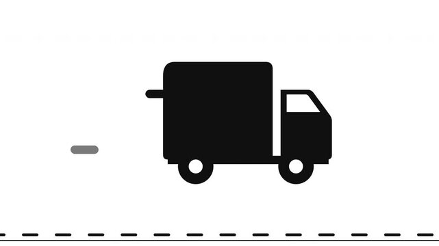 Animated Delivery Truck Icon Moving Swiftly Along Dashed Road, Fast-Paced E-commerce Shipping Animation