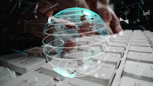 A captivating digital illustration showcasing a world map overlaying a keyboard, symbolizing global communication, technology, and data interconnectedness in the modern era. Xenic