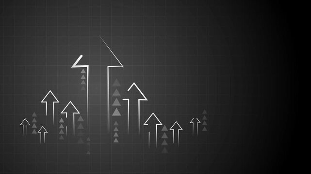 Dark abstract background with upward-pointing arrows of varying sizes on a subtle grid animation