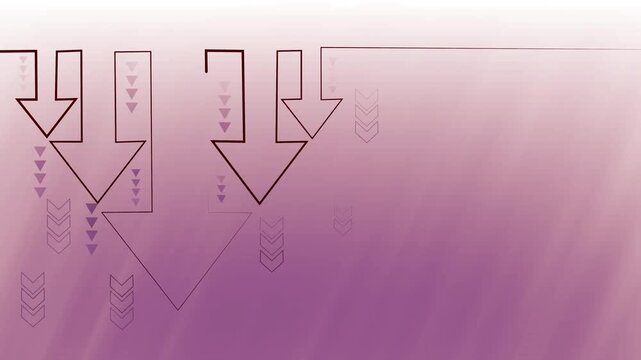 Abstract background with downward arrows animation, Gradient background with outlined downward arrows clustered left and center