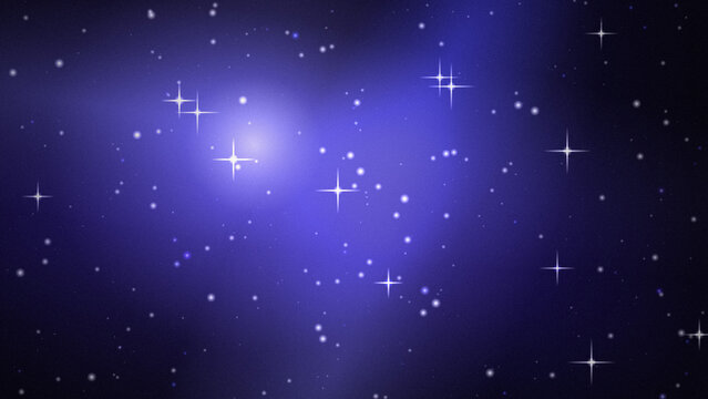Deep blue space background with shining stars and cosmic light glow.