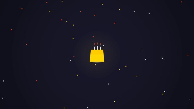 Minimalist birthday cake icon on starry night background