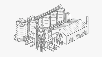 Fototapeta premium Industrial Brewery Complex with Fermentation Tanks and Conveyor System
