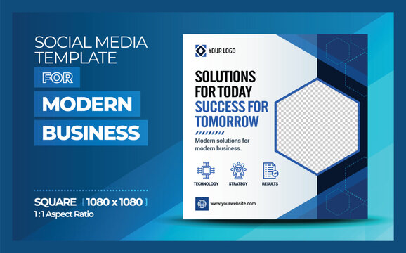 Blue Corporate Business Solutions and Success Flyer Template and Square Social Media Post Ads.