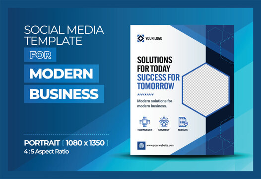 Blue Corporate Business Solutions and Success Flyer Template and Portrait Social Media Post Ads.