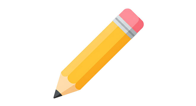 A simple yellow wooden pencil with a pink eraser icon isolated on white background.