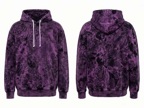 A purple tie-dye hoodie shown from the front and back. 