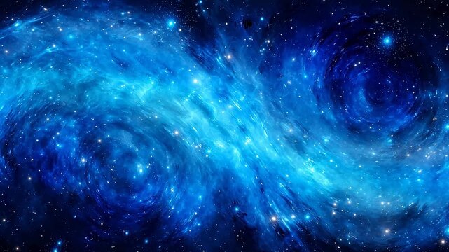 Digital galaxy in blue with stars and spirals in space background