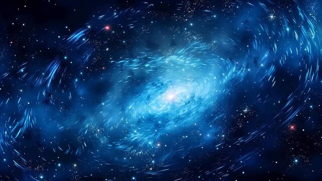 Digital galaxy in blue with stars and spirals in space background