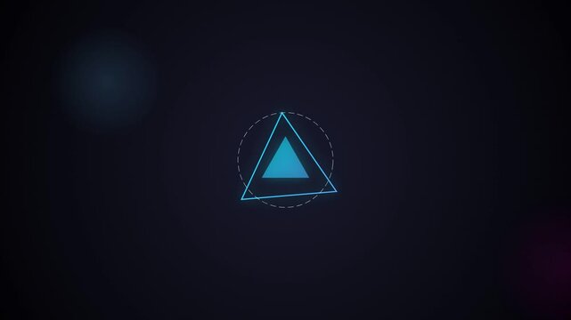 Futuristic glowing triangle with digital technology elements on dark background