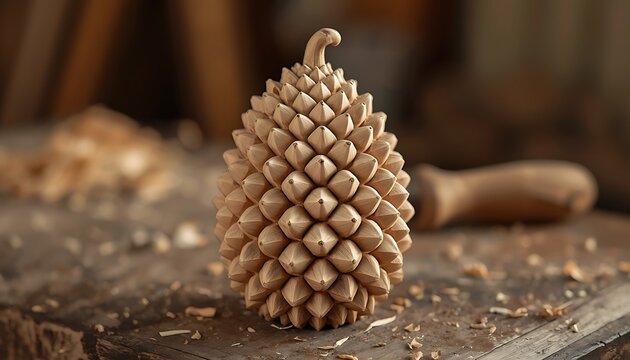 Carved Wooden Pine Cone