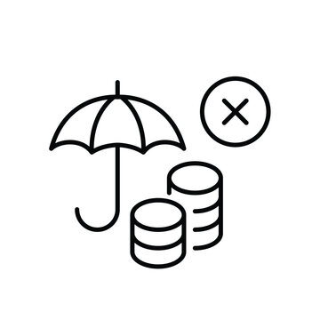 Financial protection restriction. Umbrella, stack of coins savings and cross. Pixel perfect, editable stroke vector icon