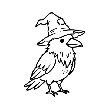 Cartoon Black Bird with Wizard Hat for Creative Animal Illustrations