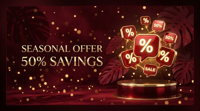 Dark Red Tropical Shadows Seasonal Offer 50% Savings Stage Banner