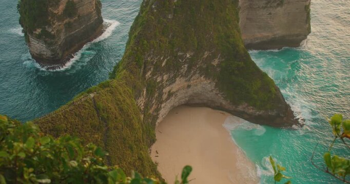 Breathtaking view of Kelingking Beach and blue ocean at Nusa Penida Island Bali