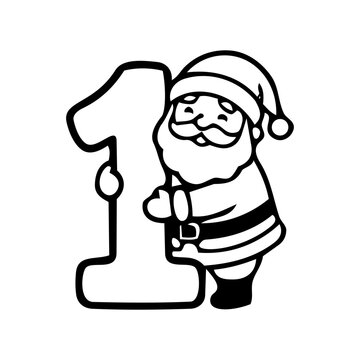 Vintage Santa Claus Holding the Number One in Minimalist Style