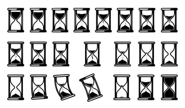 Hourglass Countdown Animation Sprite Sheet Black White Vector Frames